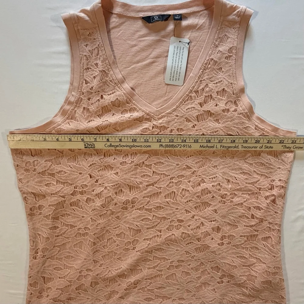 G by Giuliana NWOT Lace Front Tank Top 1X Soft Peach V-Neck Cotton Blend Chic - Picture 7 of 9